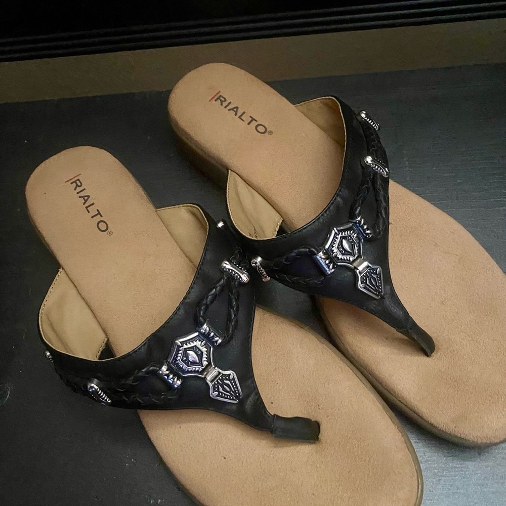 Rialto Black Sandals with Silver Embellishment